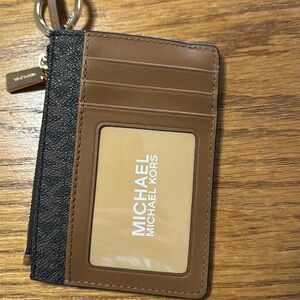 Michael Kors card holder brown and black with gold hardware